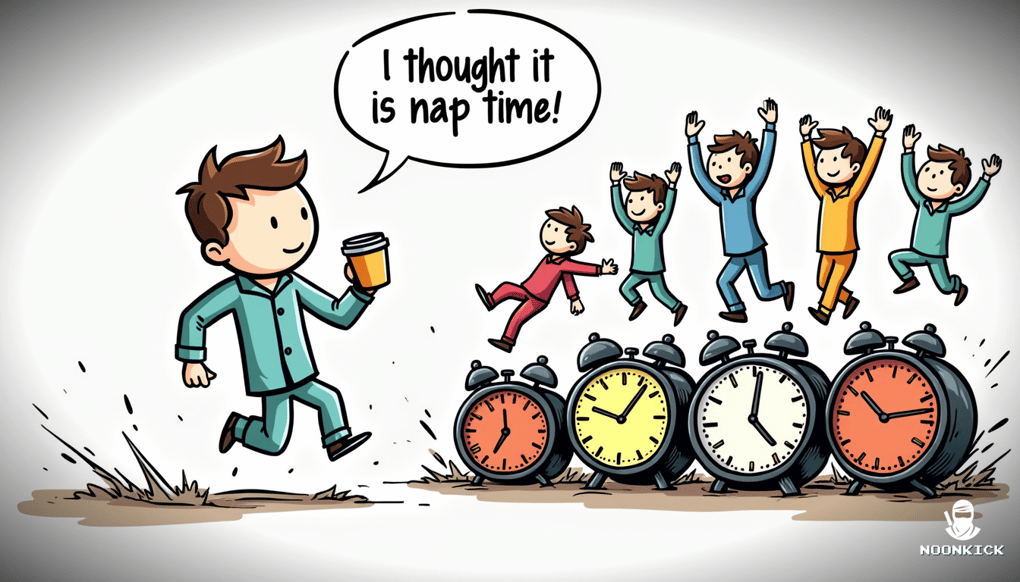 A DETAILED DRAWING OF A CLOCK WITH PLAYERS IN DIFFERENT TIME ZONES JUMPING INTO A BATTLE, ADDING HUMOR BY SHOWING ONE PLAYER STILL IN PAJAMAS AND HOLDING A COFFEE CUP