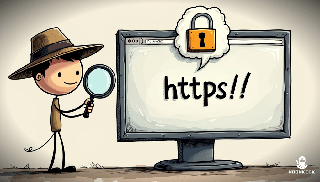 A detailed sketch showing a step-by-step process of checking a website's URL for 
