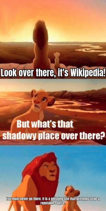 A humorous meme about choosing reputable sites with a character looking skeptical at a shady website