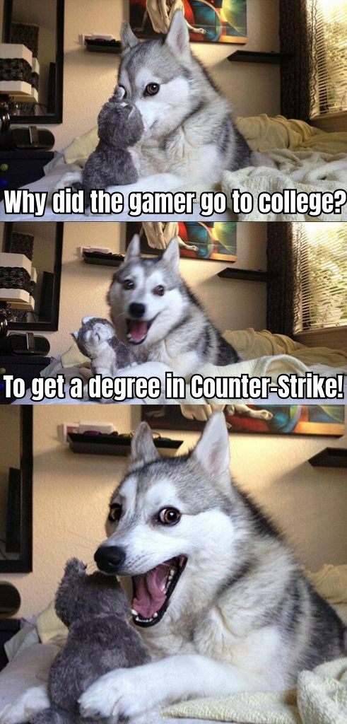 A HUMOROUS MEME DEPICTING A GAMER EXCITEDLY DISCOVERING A RARE CS:GO SKIN, WITH THE CAPTION 