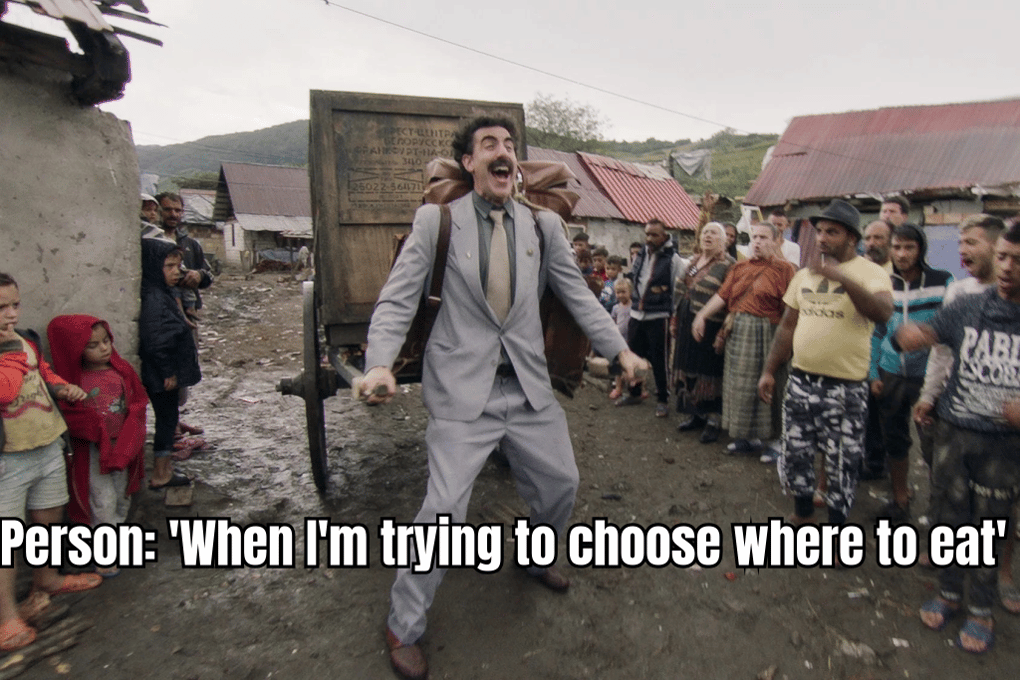 A HUMOROUS MEME DEPICTING A PERSON EXCITEDLY SPINNING A GIANT GAMBLING WHEEL, WITH THE CAPTION 