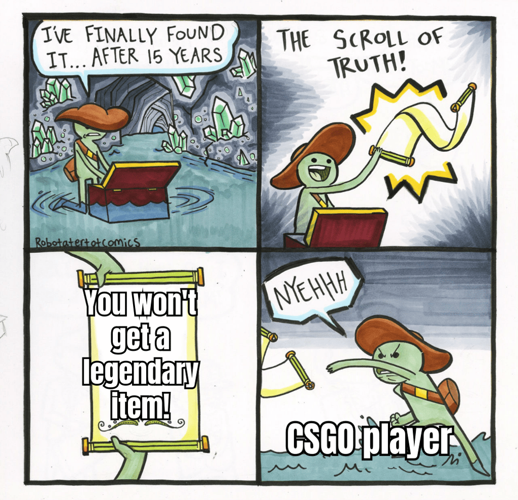 A HUMOROUS MEME DEPICTING THE EXCITEMENT AND DISAPPOINTMENT OF OPENING A RUST CASE, WITH THE IDEA 