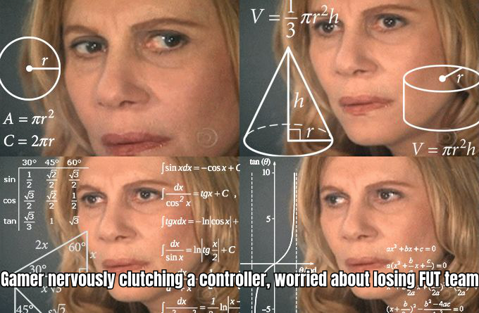 A humorous meme showing a gamer nervously clutching a controller with a thought bubble saying, 