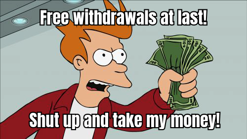 A HUMOROUS MEME SHOWING A PERSON CELEBRATING WITH A PILE OF CASH AND THE CAPTION 