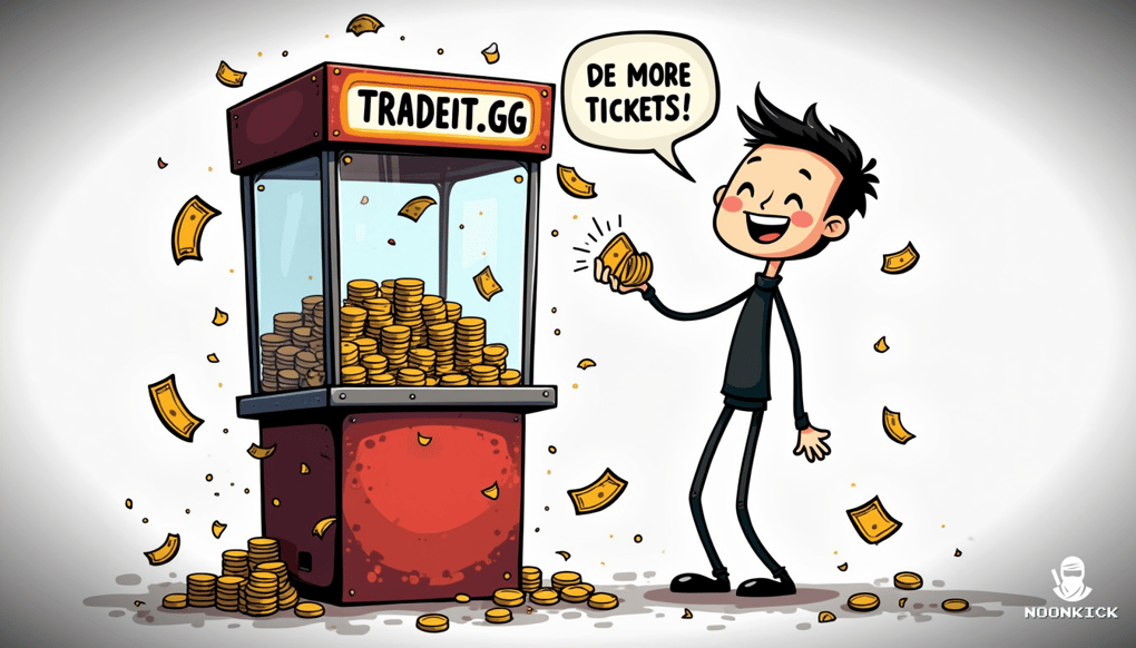 A SIMPLE DRAWING OF A PERSON EXCITEDLY COLLECTING TICKETS FROM A MACHINE LABELED 
