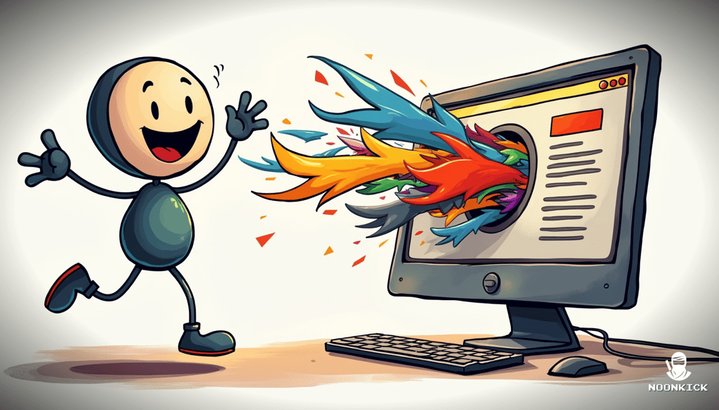 A SIMPLE DRAWING OF A PERSON EXCITEDLY TRADING RUST SKINS WITH A COMPUTER, SHOWING THE SKINS BEING TRANSFERRED FROM THEIR INVENTORY TO THE SITE WITH A SMILEY FACE ON THE COMPUTER SCREEN