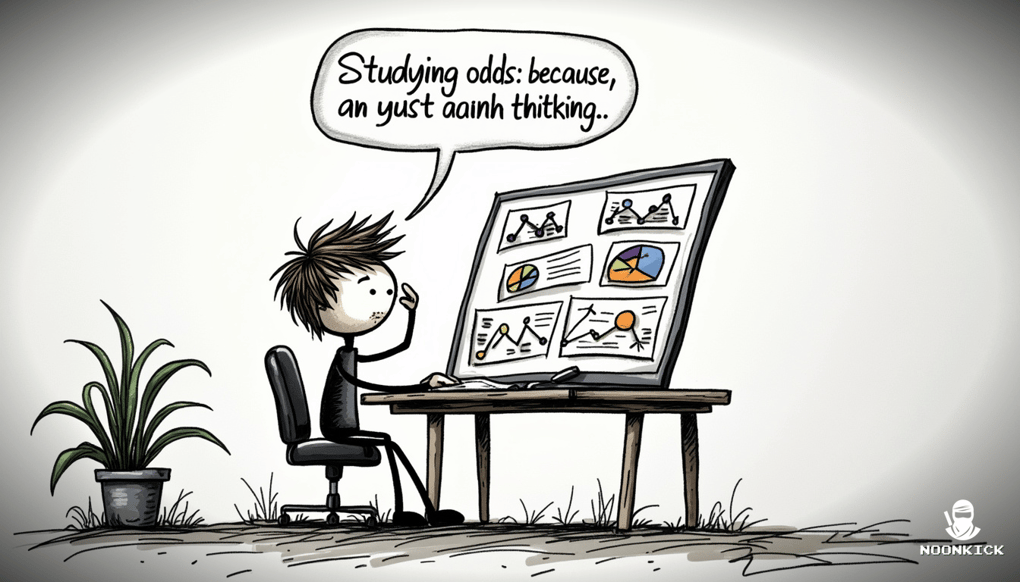 A SIMPLE DRAWING OF A PERSON STUDYING A CHART OF ODDS WITH A HUMOROUS CAPTION 